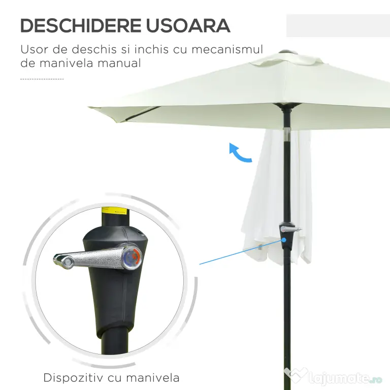 Outsunny Umbrelă de Grădină Reglabilă, din Oțel, Alb Crem, Φ230cm | Aosom Romania