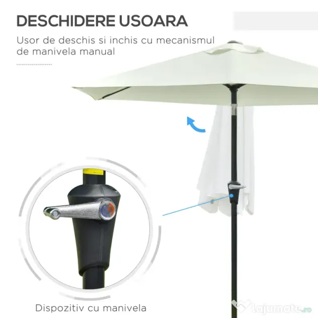 Outsunny Umbrelă de Grădină Reglabilă, din Oțel, Alb Crem, Φ230cm | Aosom Romania
