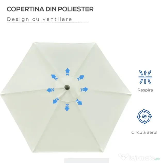 Outsunny Umbrelă de Grădină Reglabilă, din Oțel, Alb Crem, Φ230cm | Aosom Romania