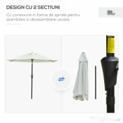 Outsunny Umbrelă de Grădină Reglabilă, din Oțel, Alb Crem, Φ230cm | Aosom Romania 