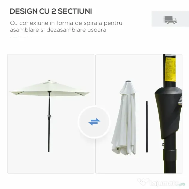 Outsunny Umbrelă de Grădină Reglabilă, din Oțel, Alb Crem, Φ230cm | Aosom Romania