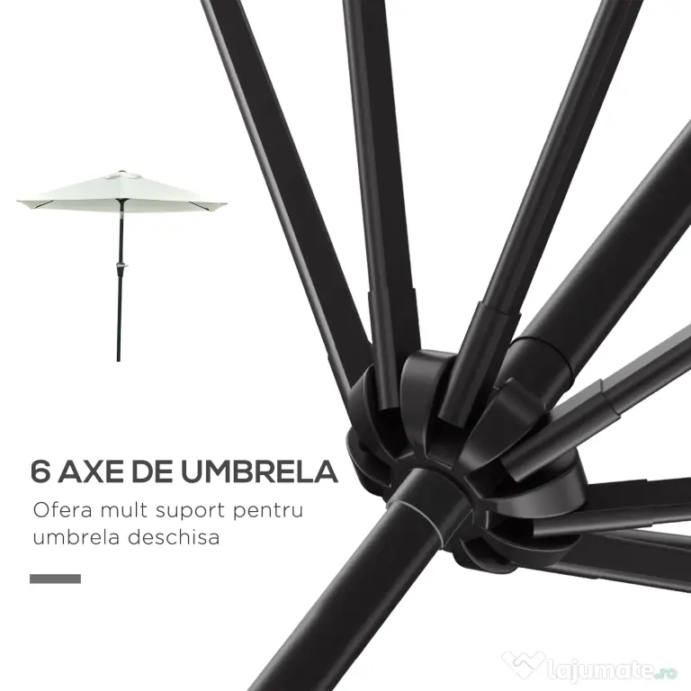 Outsunny Umbrelă de Grădină Reglabilă, din Oțel, Alb Crem, Φ230cm | Aosom Romania