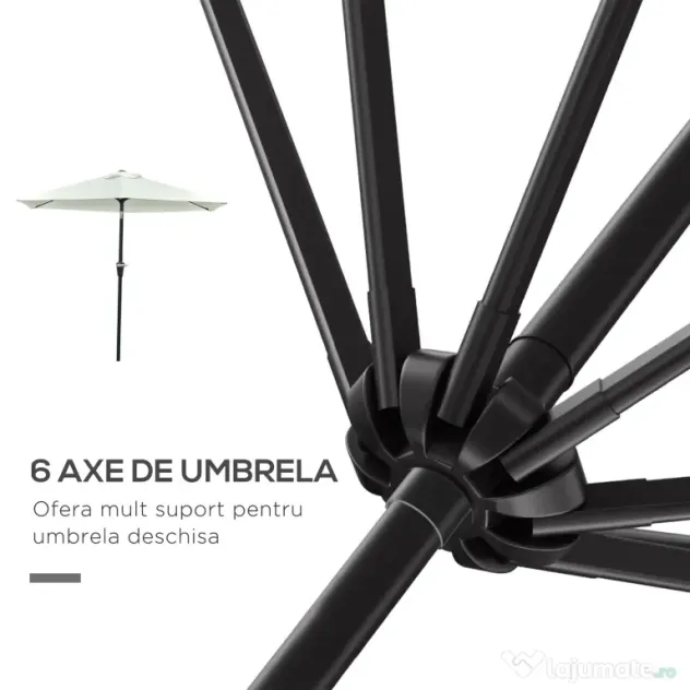 Outsunny Umbrelă de Grădină Reglabilă, din Oțel, Alb Crem, Φ230cm | Aosom Romania