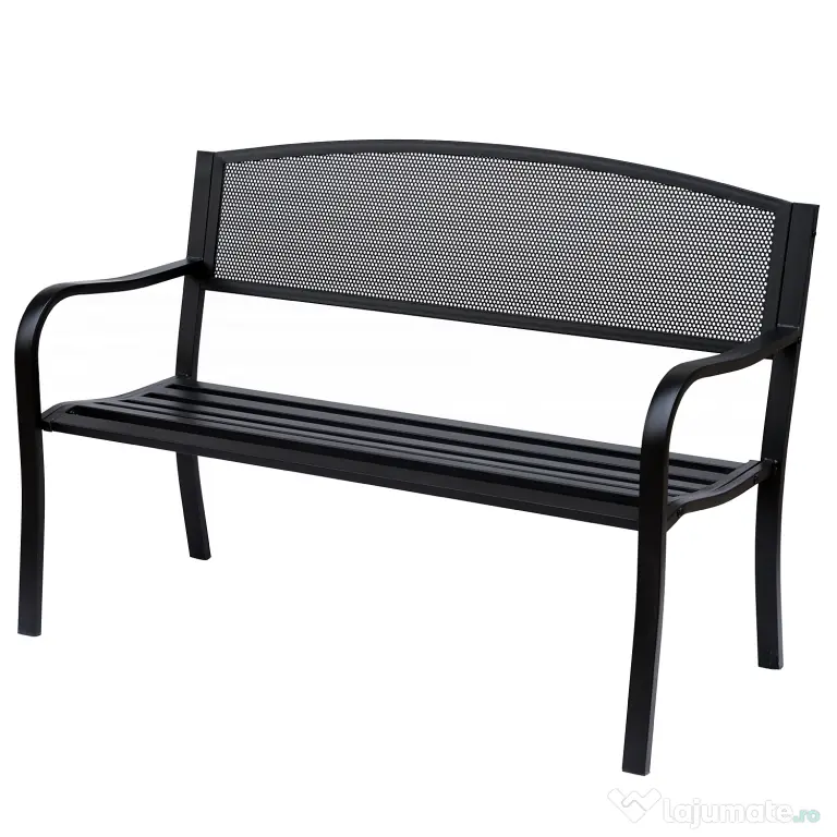 Outsunny Banca de exterior din otel, negru, 127x60x85cm | Aosom Romania