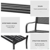 Outsunny Banca de exterior din otel, negru, 127x60x85cm | Aosom Romania 