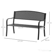 Outsunny Banca de exterior din otel, negru, 127x60x85cm