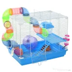 PawHut Cușcă pentru Hamster cu 2 Niveluri, Rezervor de Apă, Tavă Detașabilă, Tunel și Roată, 46x30x37cm, Albastru