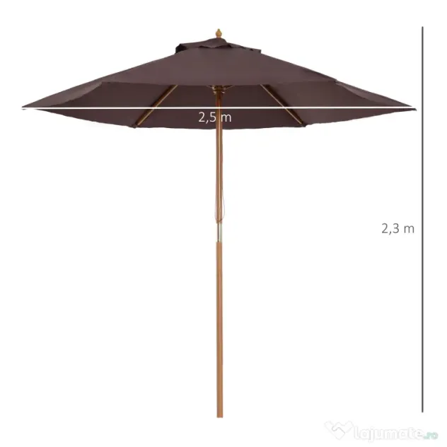 Outsunny Umbrelă de Soare pentru Grădină, Structură din Lemn, Φ250 cm, Ideală pentru Exterior | Aosom Romania
