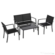 Outsunny Set de Gradina 4 bucati cu Masuta de cafea, 2 Scaune si o Panca in Metal, Negru | Aosom Romania