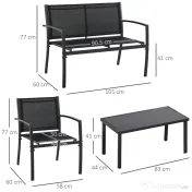 Outsunny Set de Gradina 4 bucati cu Masuta de cafea, 2 Scaune si o Panca in Metal, Negru | Aosom Romania