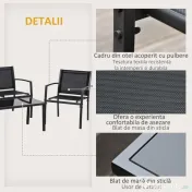 Outsunny Set de Gradina 4 bucati cu Masuta de cafea, 2 Scaune si o Panca in Metal, Negru | Aosom Romania