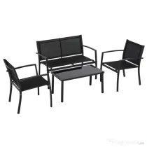 Outsunny Set de Gradina 4 bucati cu Masuta de cafea, 2 Scaune si o Panca in Metal, Negru