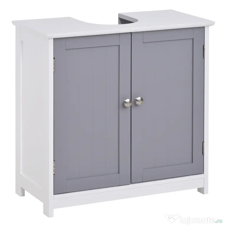 Kleankin Dulap Sub Chiuvetă Baie U-Shape 2 Uși Etajeră Reglabilă MDF Alb Gri 60x30x60cm | Aosom Romania