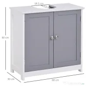 Kleankin Dulap Sub Chiuvetă Baie U-Shape 2 Uși Etajeră Reglabilă MDF Alb Gri 60x30x60cm | Aosom Romania