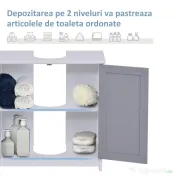 Kleankin Dulap Sub Chiuvetă Baie U-Shape 2 Uși Etajeră Reglabilă MDF Alb Gri 60x30x60cm | Aosom Romania
