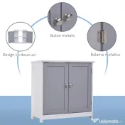 Kleankin Dulap Sub Chiuvetă Baie U-Shape 2 Uși Etajeră Reglabilă MDF Alb Gri 60x30x60cm | Aosom Romania