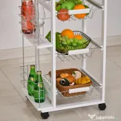 Carucior de Bucatarie, Lemn de Pin Alb, 4 Roti, Sertar, Cosuri Detasabile, 47x37x83cm HOMCOM | Aosom Romania 