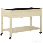 Outsunny Pat Grădină Legume Înălțat Lemn cu Roți, Jardiniera Înălțată cu Raft Inferior, 118x55x83cm, Natural | Aosom Romania