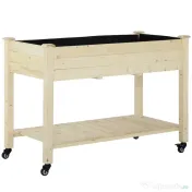 Outsunny Pat Grădină Legume Înălțat Lemn cu Roți, Jardiniera Înălțată cu Raft Inferior, 118x55x83cm, Natural | Aosom Romania 