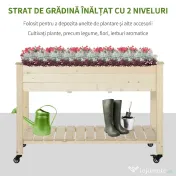 Outsunny Pat Grădină Legume Înălțat Lemn cu Roți, Jardiniera Înălțată cu Raft Inferior, 118x55x83cm, Natural | Aosom Romania 