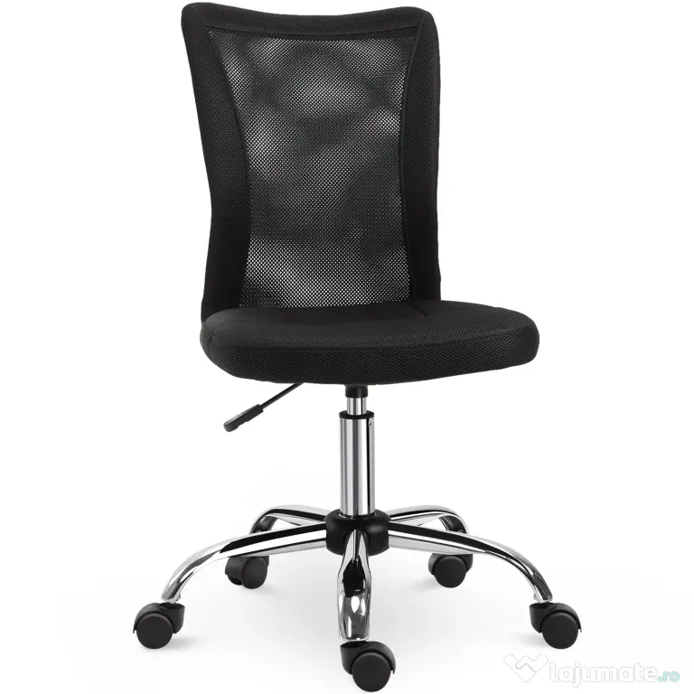 Vinsetto Scaun de Birou Ergonomic Rotativ Fara Cotiere, Inaltime Ajustabila cu 5 Roti Spatar Transpirant, Negru, 43x46x100cm | Aosom Romania