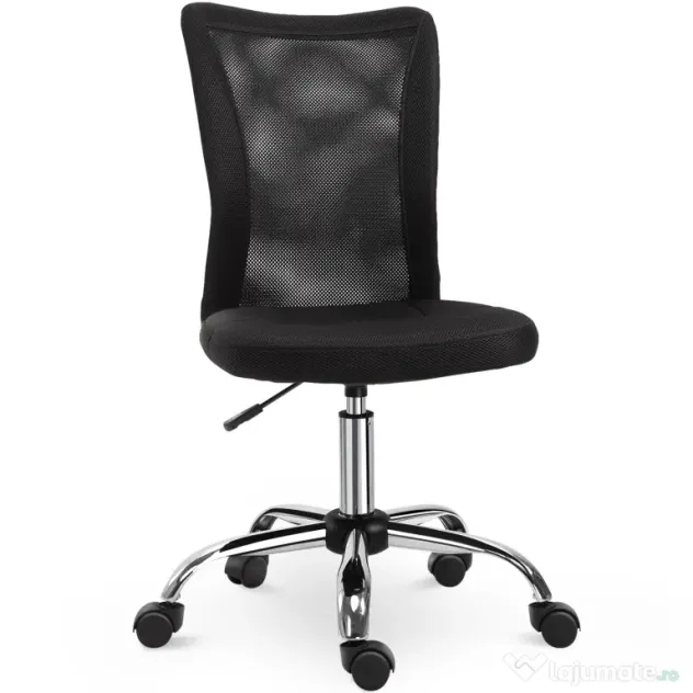 Vinsetto Scaun de Birou Ergonomic Rotativ Fara Cotiere, Inaltime Ajustabila cu 5 Roti Spatar Transpirant, Negru, 43x46x100cm | Aosom Romania