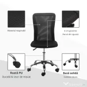 Vinsetto Scaun de Birou Ergonomic Rotativ Fara Cotiere, Inaltime Ajustabila cu 5 Roti Spatar Transpirant, Negru, 43x46x100cm | Aosom Romania