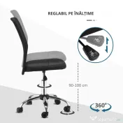 Vinsetto Scaun de Birou Ergonomic Rotativ Fara Cotiere, Inaltime Ajustabila cu 5 Roti Spatar Transpirant, Negru, 43x46x100cm | Aosom Romania