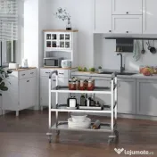 HOMCOM Cărucior pentru Bucătărie cu 3 Rafturi din Oțel Inoxidabil Design Modern și Mobil | Aosom Romania
