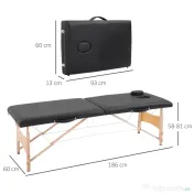 HOMCOM Pat de masaj portabil și reglabil, cu pernă detașabilă și geantă, 186x60x58-81 cm, negru 