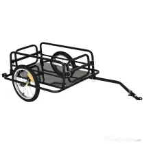 HOMCOM Remorcă Bicicletă cu Pereți Pliabili, Cârlig și 4 Reflectoare, din Oțel și PE, 139x71.5x49 cm, Negru