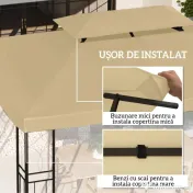 Outsunny Acoperiș de Înlocuire pentru Foișor, Capac de Foișor din Poliester Rezistent la UV cu Acoperiș pe 2 Niveluri, 4x3 m, Crem | Aosom Romania 