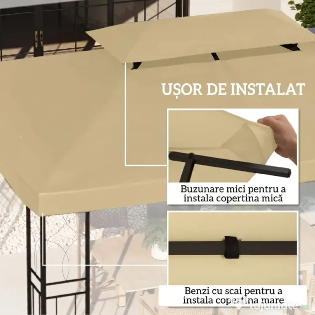 Outsunny Acoperiș de Înlocuire pentru Foișor, Capac de Foișor din Poliester Rezistent la UV cu Acoperiș pe 2 Niveluri, 4x3 m, Crem | Aosom Romania