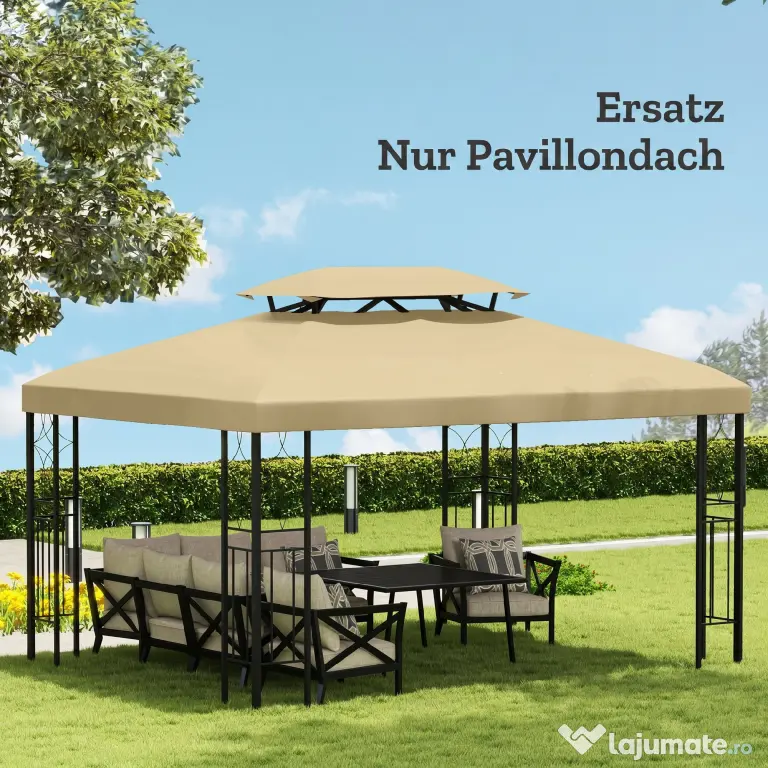 Outsunny Acoperiș de Înlocuire pentru Foișor, Capac de Foișor din Poliester Rezistent la UV cu Acoperiș pe 2 Niveluri, 4x3 m, Crem | Aosom Romania