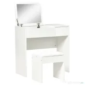 HOMCOM Set Mobilier pentru Toaletă cu Oglindă, Taburet și Sertar, Design Elegant, Masa Consola Alb | Aosom Romania 