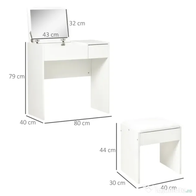 HOMCOM Set Mobilier pentru Toaletă cu Oglindă, Taburet și Sertar, Design Elegant, Masa Consola Alb | Aosom Romania