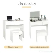 HOMCOM Set Mobilier pentru Toaletă cu Oglindă, Taburet și Sertar, Design Elegant, Masa Consola Alb | Aosom Romania 