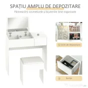 HOMCOM Set Mobilier pentru Toaletă cu Oglindă, Taburet și Sertar, Design Elegant, Masa Consola Alb | Aosom Romania 