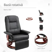 HOMCOM Fotoliu Rabatabil Manual 145° cu Suport pentru Picioare Imitație de Piele Negru | Aosom Romania 