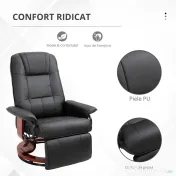 HOMCOM Fotoliu Rabatabil Manual 145° cu Suport pentru Picioare Imitație de Piele Negru | Aosom Romania 