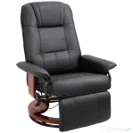 HOMCOM Fotoliu Relax Reclinabil Manual până la 145° cu Suport pentru Picioare și Acoperire din Piele Ecologică, Negru