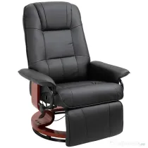 HOMCOM Fotoliu Relax Reclinabil Manual până la 145° cu Suport pentru Picioare și Acoperire din Piele Ecologică, Negru