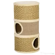 PawHut Casă Pat pentru Pisici, Stâlp Zgâriat, Sisal, Alga Marină, Margine Plus, 37.5x37.5x70 cm, Kaki-Maro | Aosom Romania 