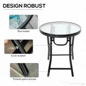 Outsunny Masă Pliabilă pentru Exterior, Blat din Sticlă, Neagră, Ideală pentru Grădină | Aosom Romania 