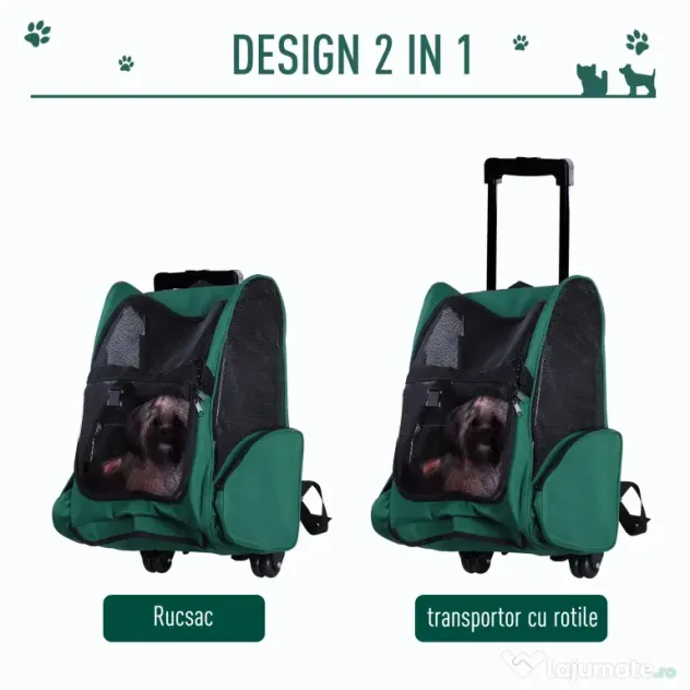 PawHut Trolley Rucsac Verde pentru Călătorii cu Animale de Companie, Confortabil și Sigur | Aosom Romania