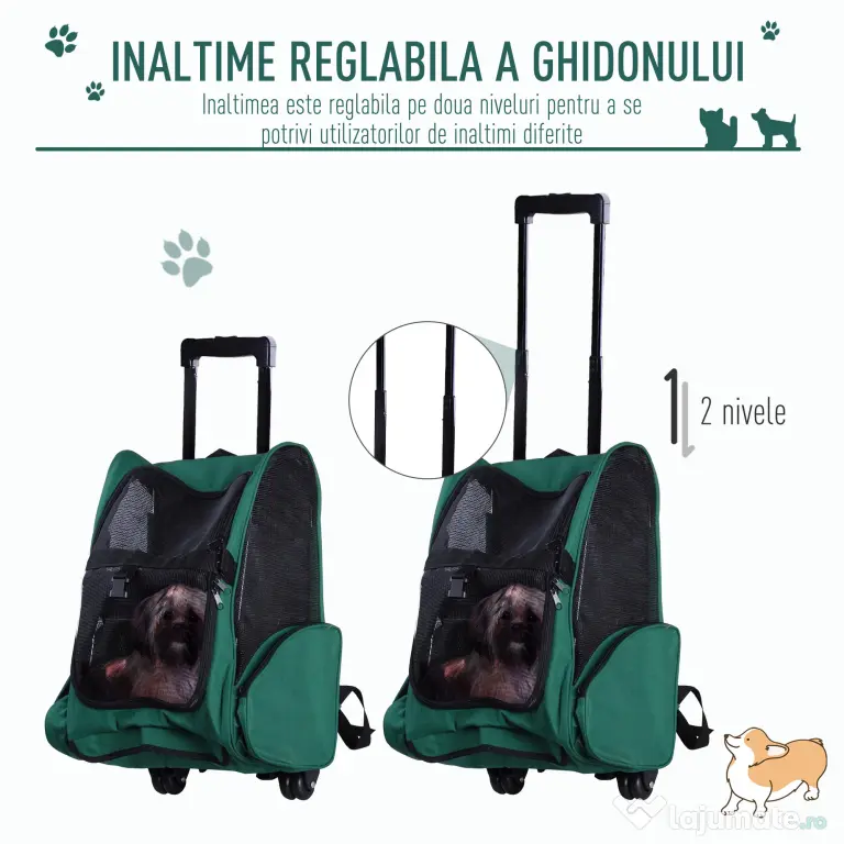PawHut Trolley Rucsac Verde pentru Călătorii cu Animale de Companie, Confortabil și Sigur | Aosom Romania