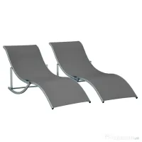 Outsunny Set 2 Sezlonguri Pliabile pentru Plajă sau Grădină, din Aluminiu și Textilen, Gri Închis, 61x165x63cm, Confortabile | Aosom Romania 