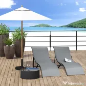 Outsunny Set 2 Sezlonguri Pliabile pentru Plajă sau Grădină, din Aluminiu și Textilen, Gri Închis, 61x165x63cm, Confortabile | Aosom Romania