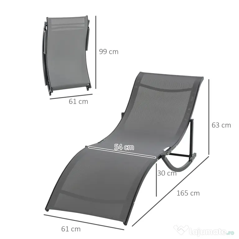 Outsunny Set 2 Sezlonguri Pliabile pentru Plajă sau Grădină, din Aluminiu și Textilen, Gri Închis, 61x165x63cm, Confortabile | Aosom Romania