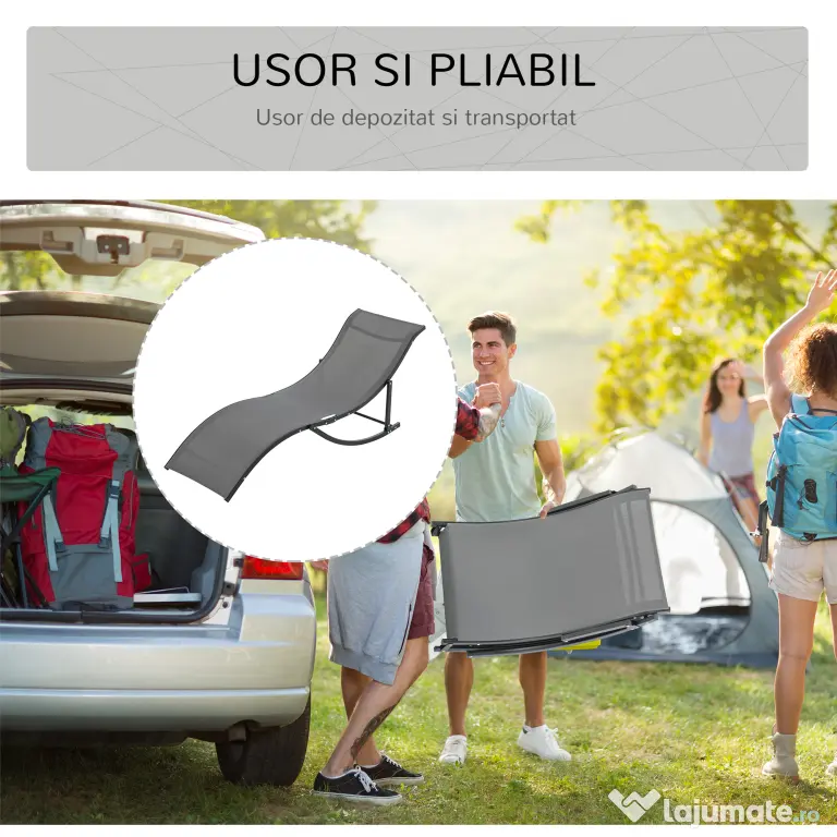 Outsunny Set 2 Sezlonguri Pliabile pentru Plajă sau Grădină, din Aluminiu și Textilen, Gri Închis, 61x165x63cm, Confortabile | Aosom Romania